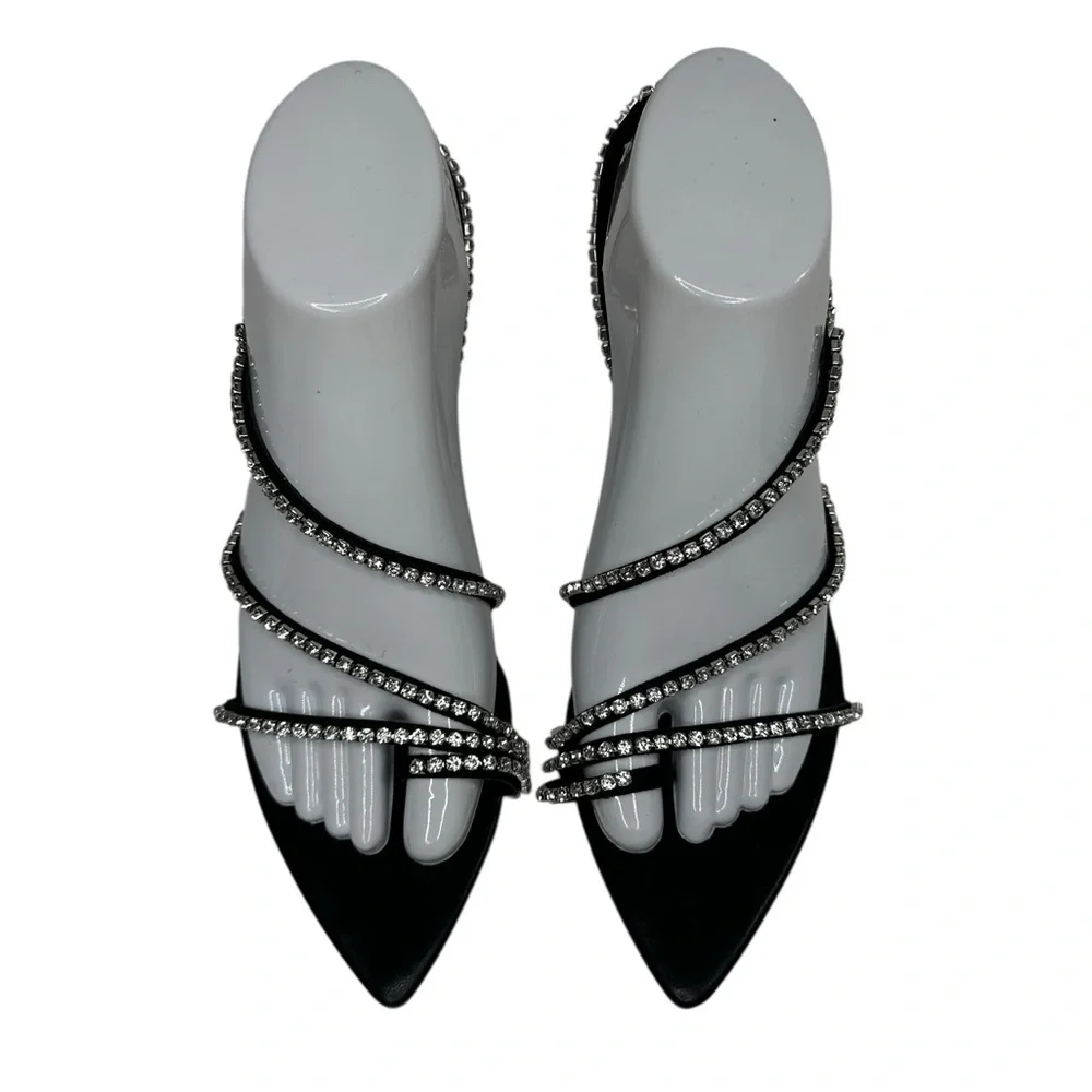 BCBGeneration Ilta Rhinestone Embellished Strap Black Heels Sandals. 7.5